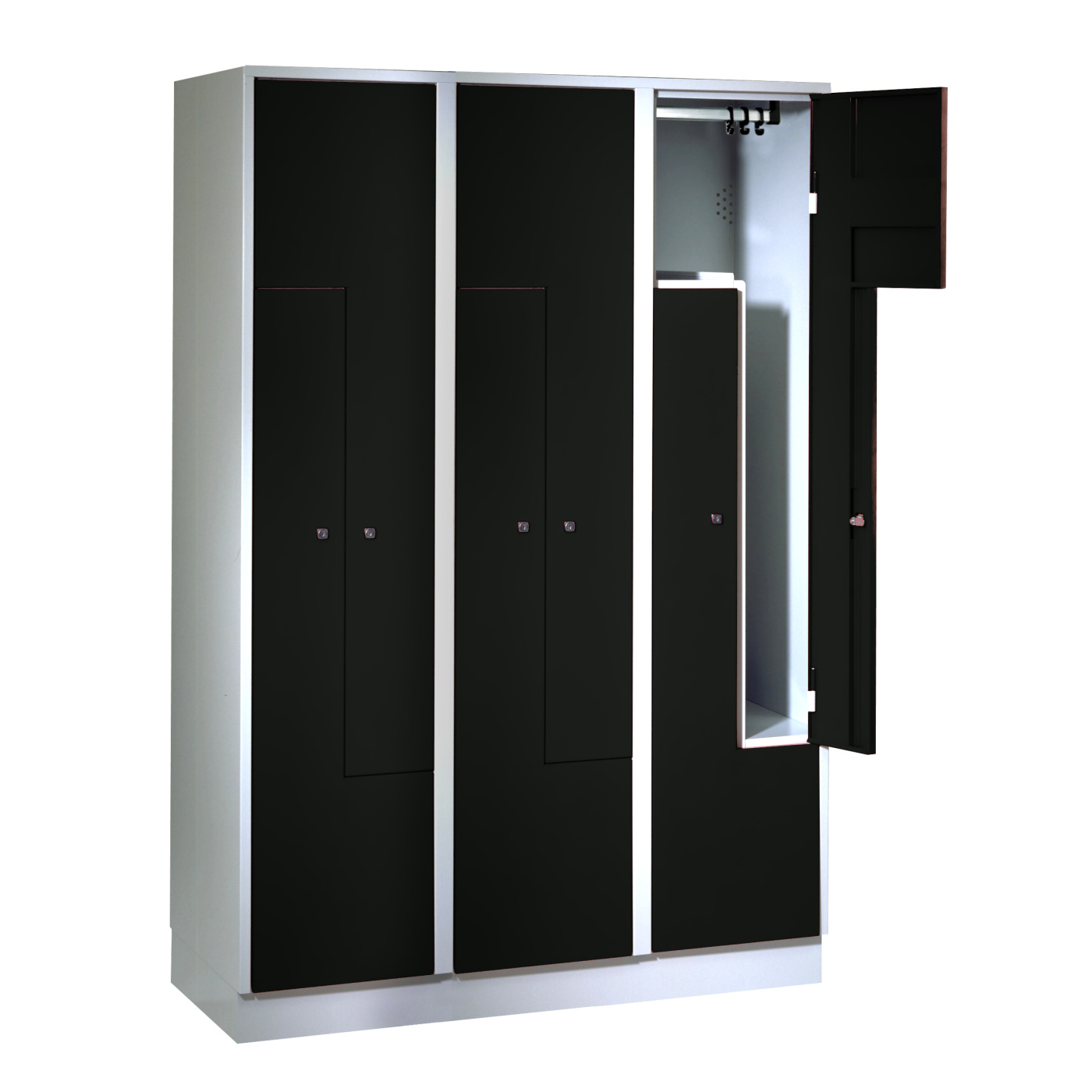 Wolf Z-Spind Serie 71 Z, Sockel, 6 Fächer mit einer Breite von je 200/400 mm Tiefschwarz RAL 9005