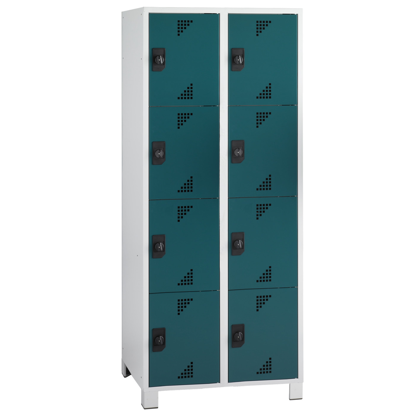 Wolf Fächerschrank Serie 82, Füße, Abteilbreite 400 mm, 2 Abteile à 4 Fächer Opalgrün RAL 6026
